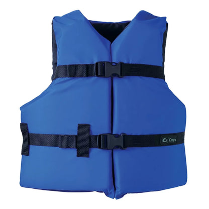 Blue nylon youth life jacket PFD for boating and watersports