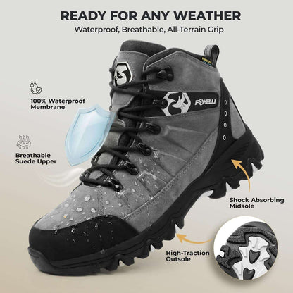 Foxelli Men’S Hiking Boots – Waterproof Breathable & Lightweight Suede Leather Hiking Boots for Men