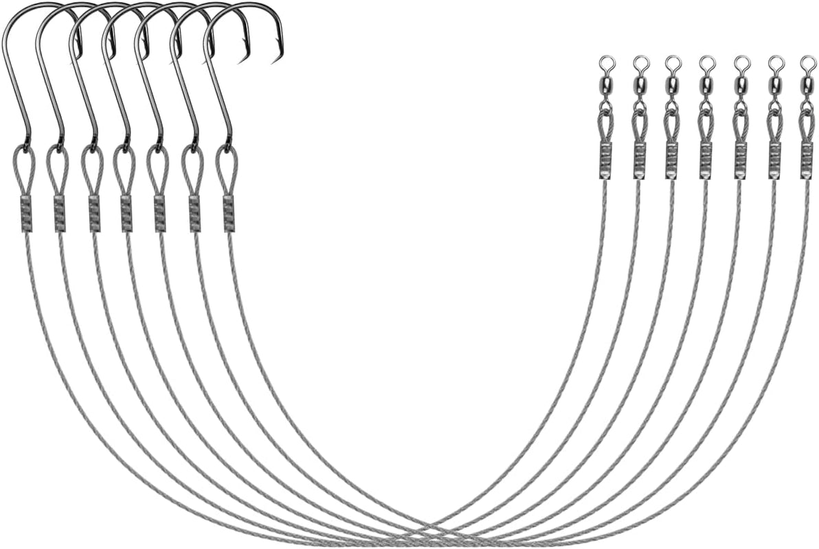 Stainless Steel Circle Hooks Rig with Wire Leader for Saltwater Fishing - 8/24Pcs, Sizes 2/0-8/0