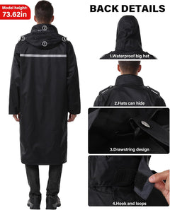 Icreek Raincoat Waterproof Long Rain Jacket Lightweight Rainwear Reflective with Packable Hood for Men Women Adults