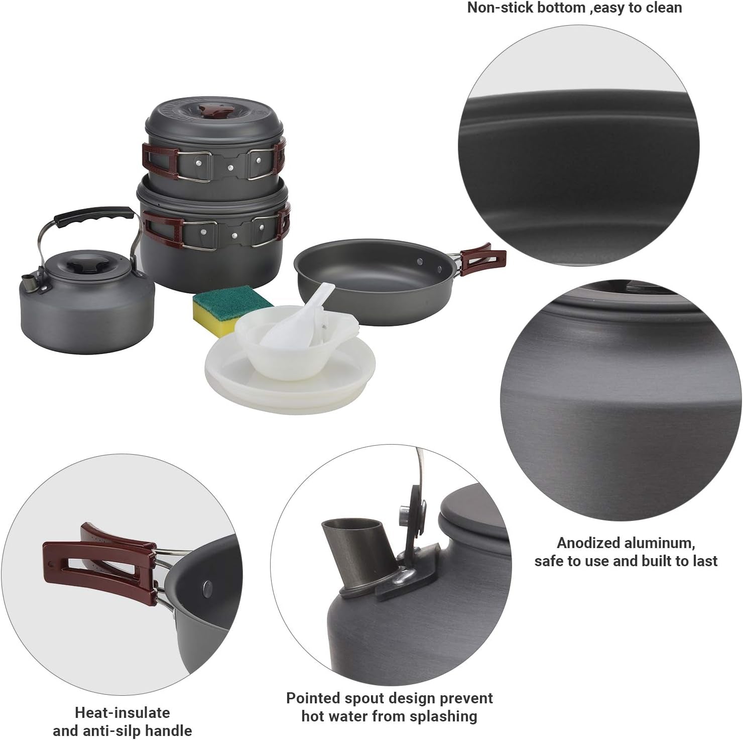 Outdoor Camping Cookware Set - Lightweight Pots, Pans, and Cooking Gear for Family Hiking and Picnics