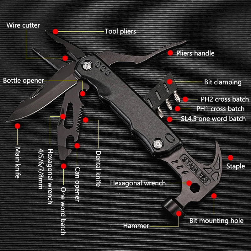 Outdoor Survival Multitool with Stainless Steel Pliers, Claw Hammer, and Nylon Sheath - Peak Performance Outfitters