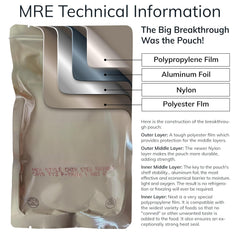 MRE entree pouches showing beef and chicken variety from licensed U.S. military contractor
