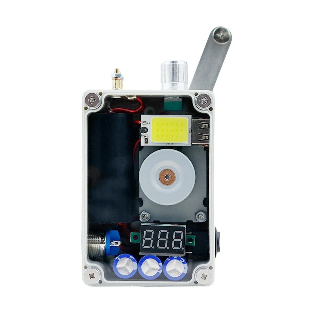 Hand crank emergency USB charger with COB light and arc lighter for survival use