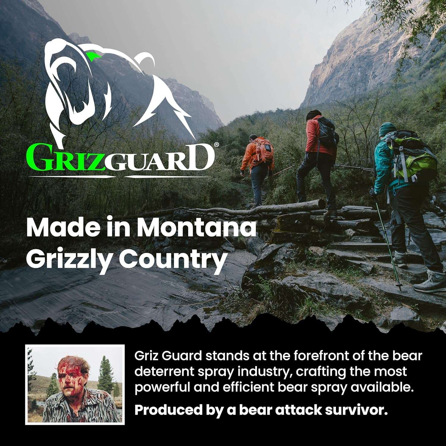 Griz Guard Bear Spray W/Holster 40 Ft Range, Maximum Strength, Epa-Registered Spray for Bears, Mountain Lions, Coyotes, Dogs, & Moose, Outdoor Hiking & Camping Protection, Glow Safety Clip, 7.9 Oz