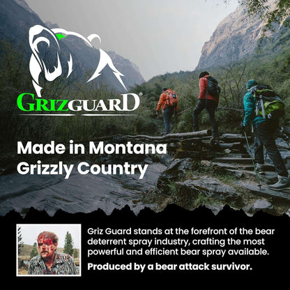 Griz Guard Bear Spray W/Holster 40 Ft Range, Maximum Strength, Epa-Registered Spray for Bears, Mountain Lions, Coyotes, Dogs, & Moose, Outdoor Hiking & Camping Protection, Glow Safety Clip, 7.9 Oz