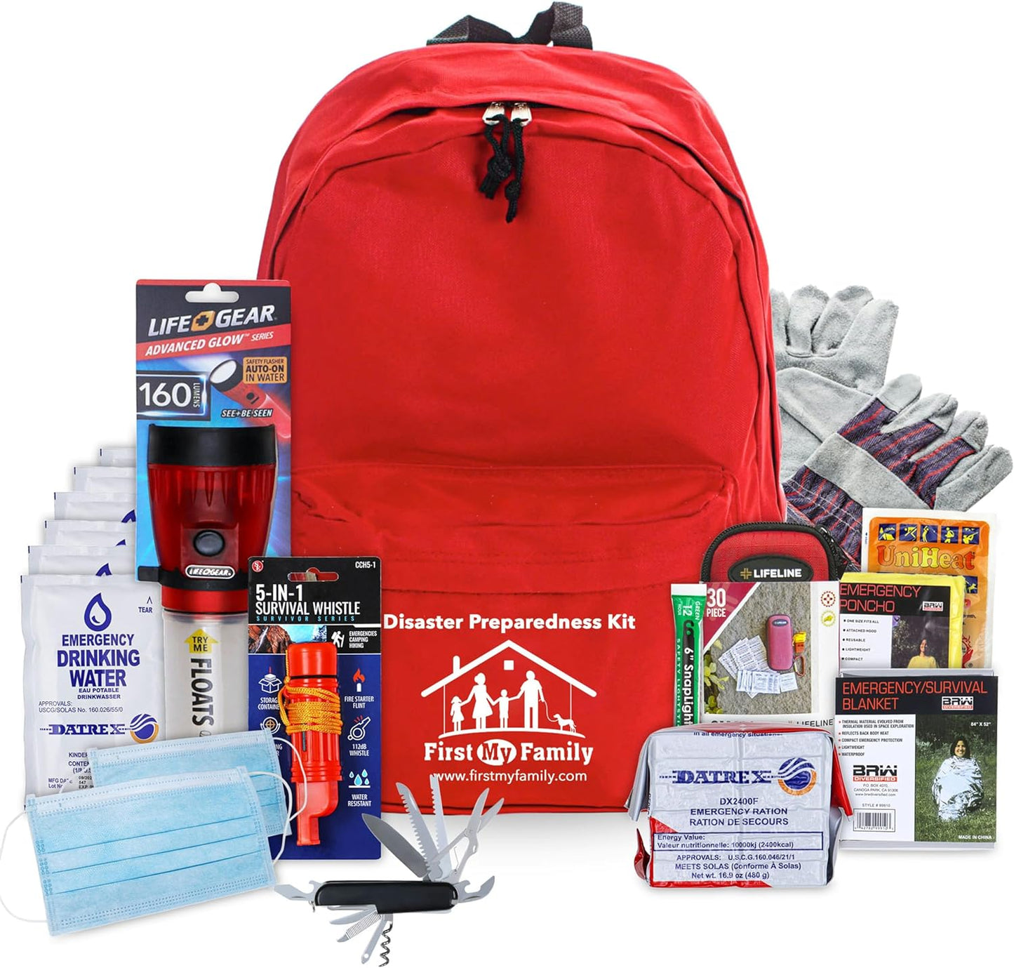 All-In-One Premium Disaster Preparedness Survival Kit with 72 Hours of Survival and First-Aid Supplies by First My Family - Peak Performance Outfitters