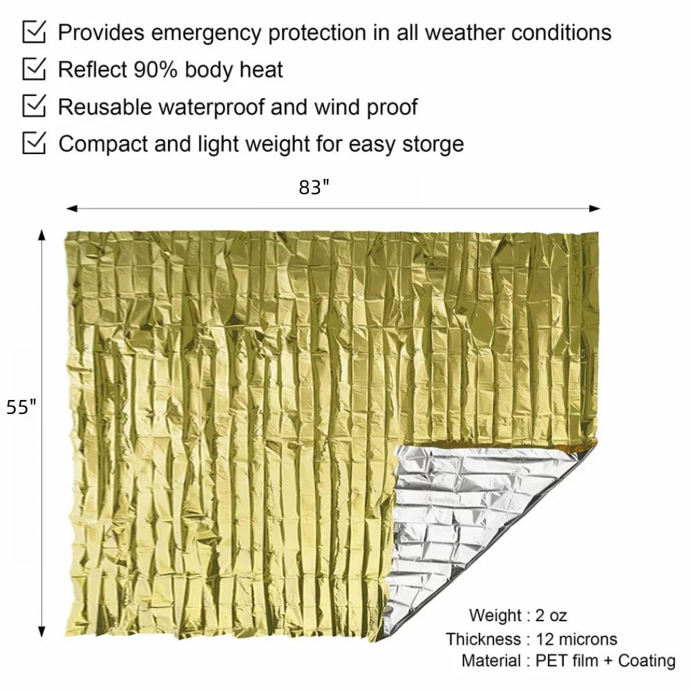 Set of 8 Emergency Mylar Thermal Blankets for First Aid, Camping, Hiking, and Outdoor Activities - Peak Performance Outfitters