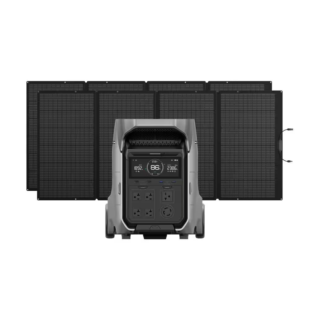 4000-Watt Output, Solar Generator DELTA Pro 3 with 2 Pcs 400W Solar Panels, LFP Battery, Home Backup, Camping&Rvs