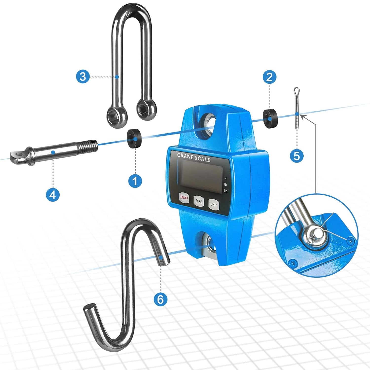 Digital Hanging Scale with Cast Aluminum Case, Handheld Mini Crane Scale for Farm, Hunting, Fishing - 660 lb Capacity (Blue)