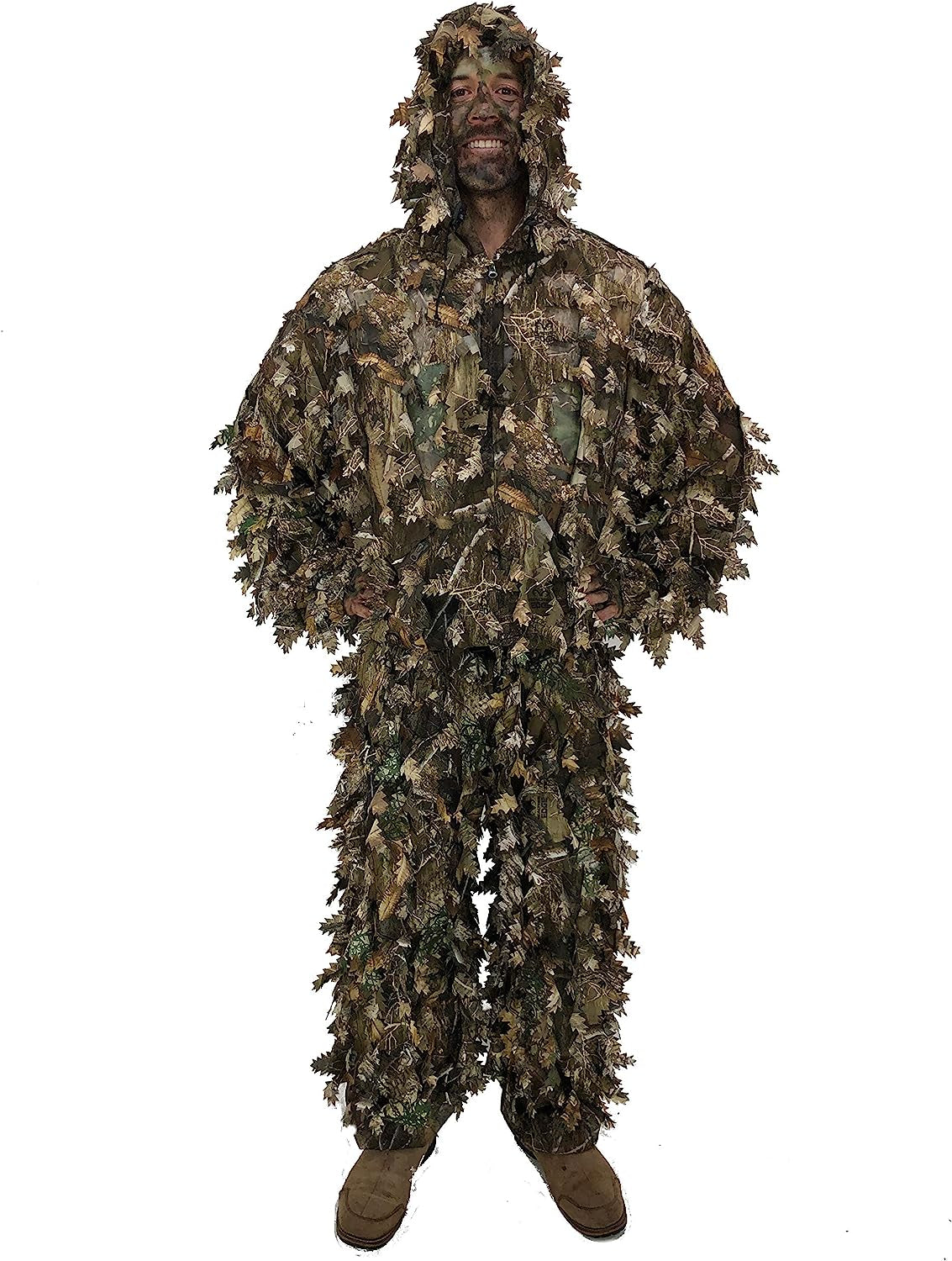 3D Leafy Ghillie Suit with Over 1,000 Laser-Cut Leaves - Lightweight and Breathable Camouflage for Hunting, Paintball, and Airsoft - Peak Performance Outfitters