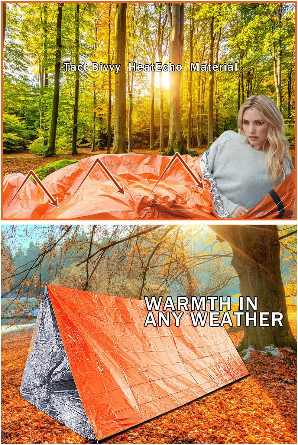 Set of 2 Lightweight Emergency Sleeping Bags with Thermal Bivy Sack for Camping and Outdoor Activities - Peak Performance Outfitters