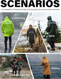 Icreek Raincoat Waterproof Long Rain Jacket Lightweight Rainwear Reflective with Packable Hood for Men Women Adults