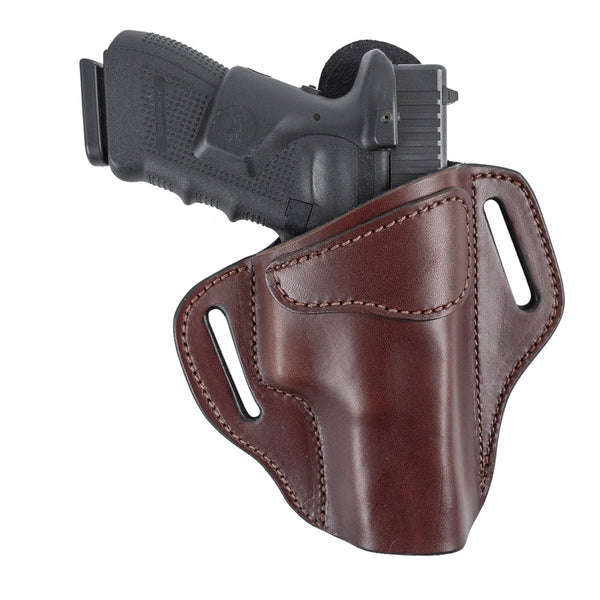 Premium leather OWB 2-slot holster made in USA for strong-side belt carry