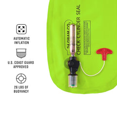 Bluestorm Cirro 26 automatic inflatable life jacket, USCG approved, shown with reflective strips and adjustable straps for safety and comfort.